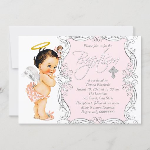 Girls Little Angel Baptism Christening Invitation | Zazzle