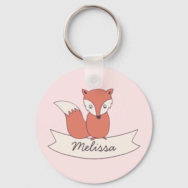 Girls Little Fox Personalized Key Chain (Front)