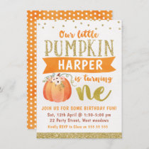 Girls Little Pumpkin 1st Birthday Invitation