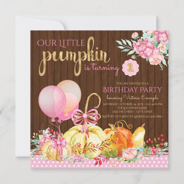 Girls Little Pumpkin Birthday Invitations (Front)