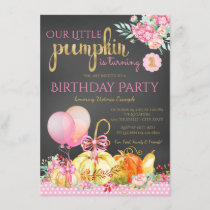 Girls Little Pumpkin Chalkboard 1st Birthday Invitation