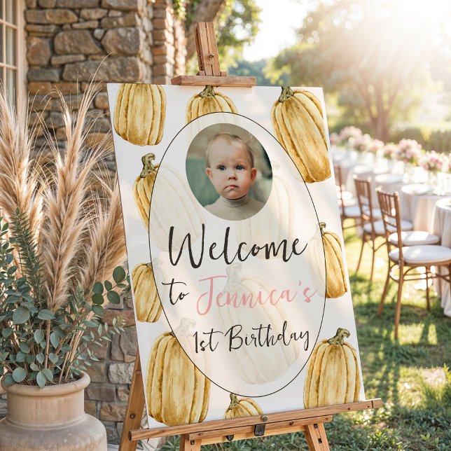 Girls Little Pumpkin Photo Birthday Welcome Sign  (Creator Uploaded)