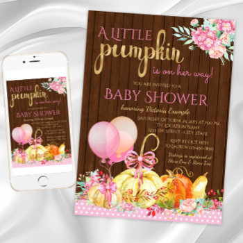Girls Little Pumpkin Rustic Wood Fall Baby Shower Invitation by The_Baby_Boutique at Zazzle