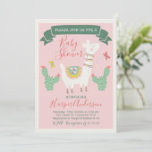 Girls Llama And cactus Baby Shower Invitation (Standing Front)
