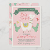 Girls Llama And cactus Baby Shower Invitation (Front/Back)