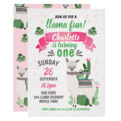 Girls Llama Birthday Invitation