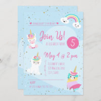 Girls Llamacorn Unicorn Birthday Party Invitation