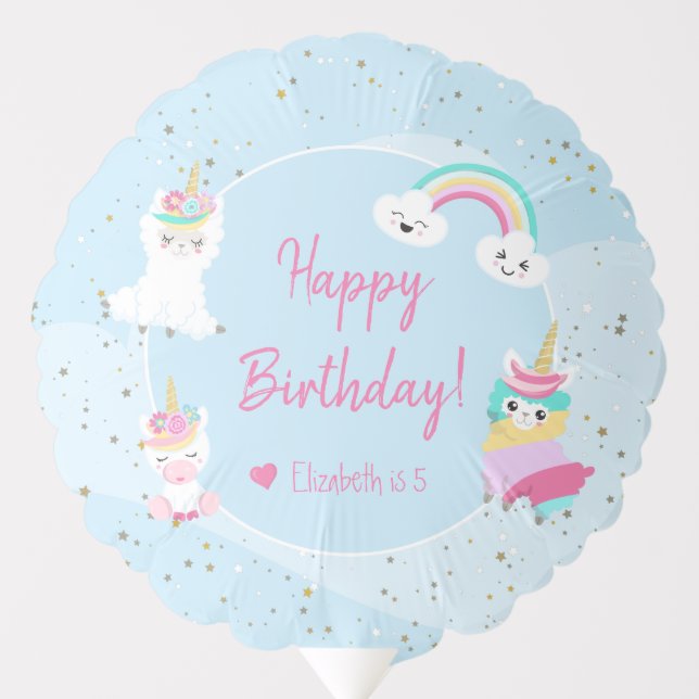 Girls Llamacorn Unicorn Happy Birthday Balloon (Front)