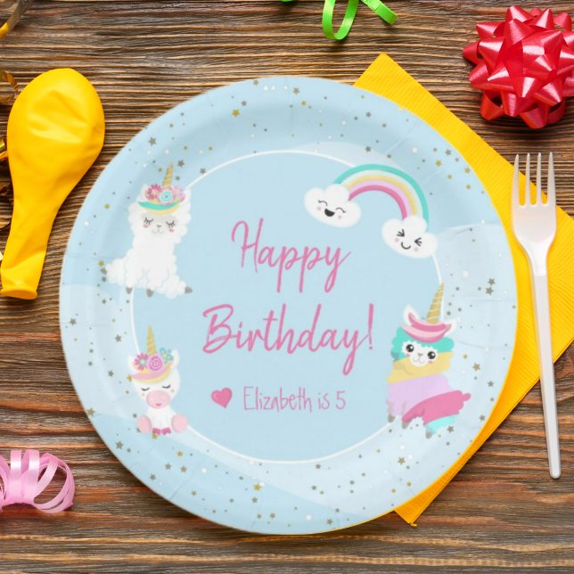 Girls Llamacorn Unicorn Happy Birthday Paper Plates (Creator Uploaded)