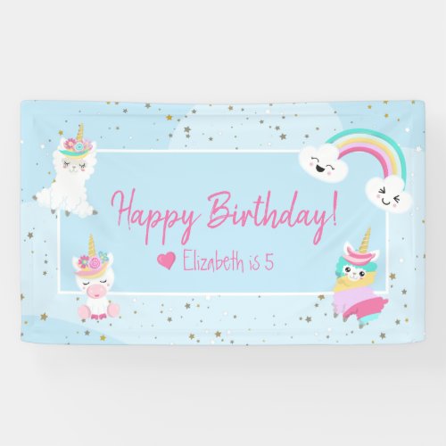 Girls Llamacorn Unicorn Happy Birthday Party Banner