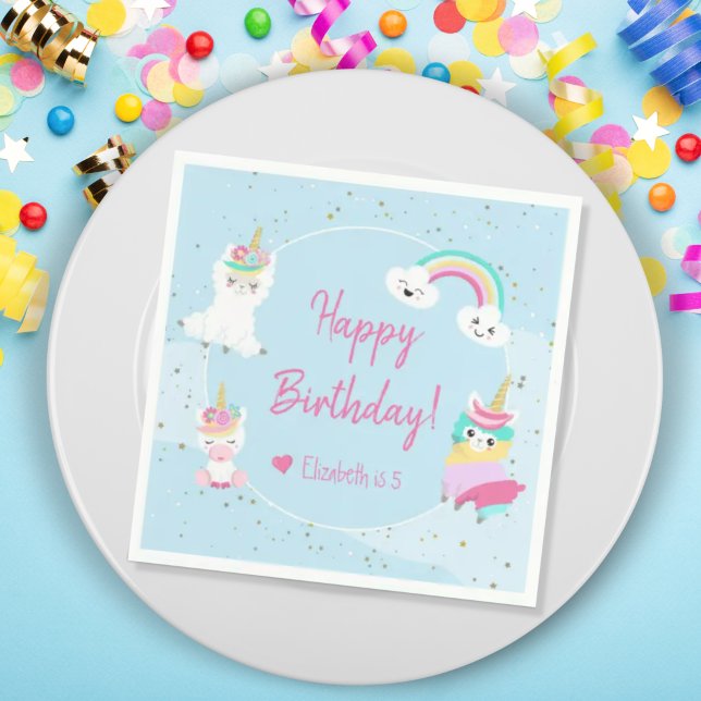 Girls Llamacorn Unicorn Happy Birthday Party Napkins (Creator Uploaded)
