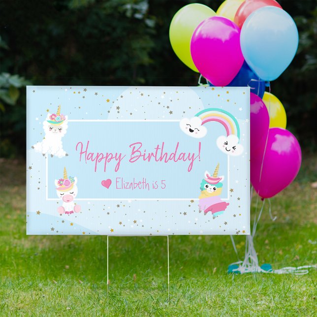 Girls Llamacorn Unicorn Happy Birthday Party Yard Sign (Creator Uploaded)