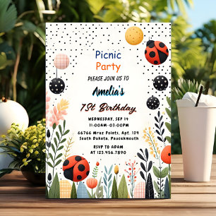 Girls Love Bug Picnic Polka Dot 1st Birthday  Invitation