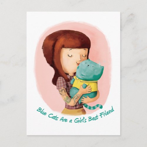 Girls love Cats Blue Cats Postcard