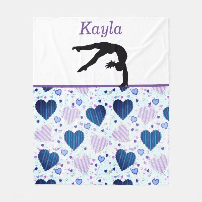 Girls Love Gymnastics Hearts Fleece Blanket (Front)