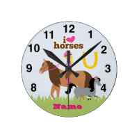 Girls Love Horses Cute Gift Personalized Round Clock