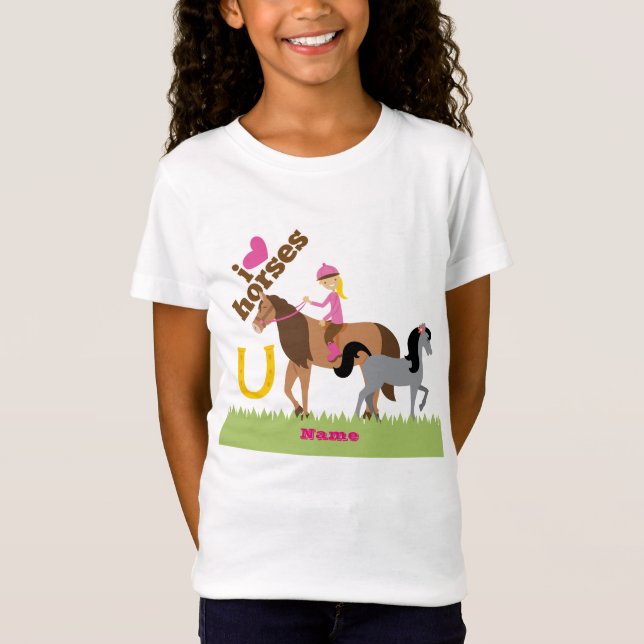 Girls Love Horses Cute Gift Personalized T-Shirt (Front)