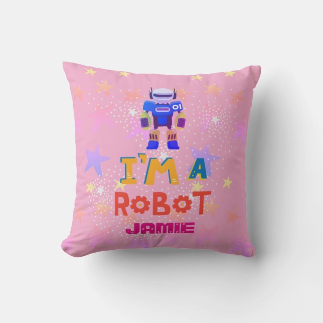 Girls Love Robots Pink Cute Cartoon Named Throw Pillow (Front)