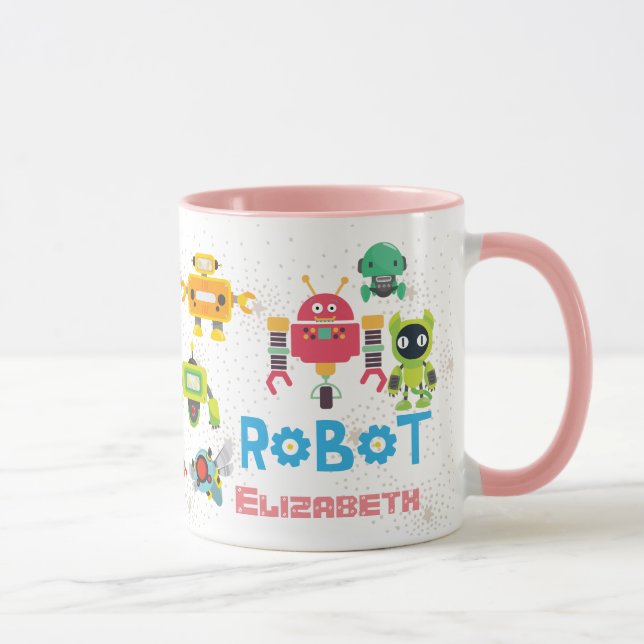 Girls Love ROBOTS Pink Named Funny Cute Cartoon Mug (Right)