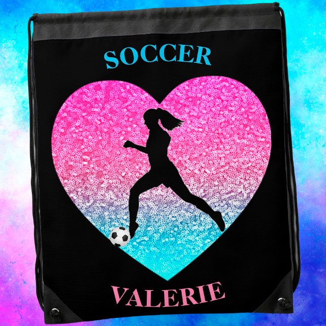 Girls Love Soccer Black Drawstring Bag (Creator Uploaded)
