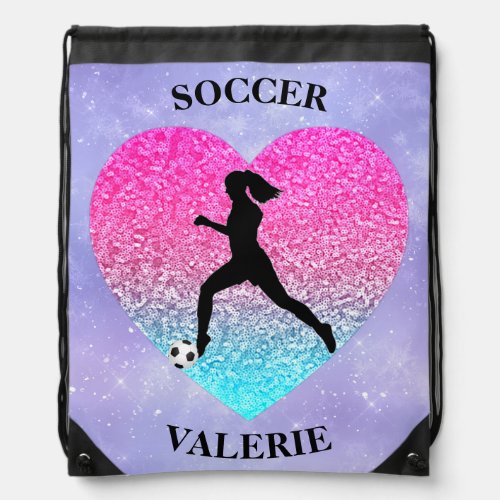 Girls Love Soccer Drawstring Bag