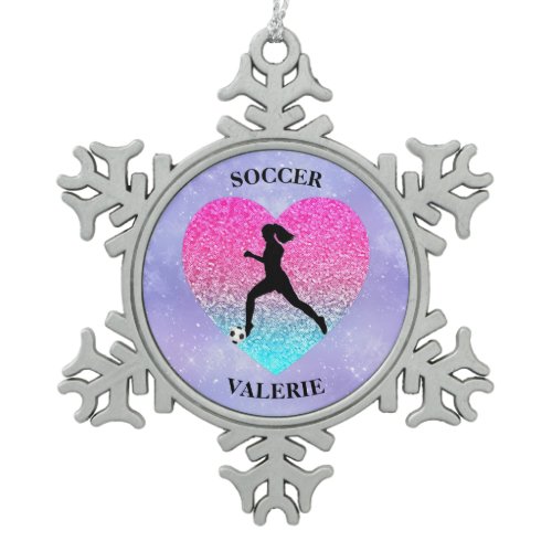 Girls Love Soccer     Snowflake Pewter Christmas Ornament