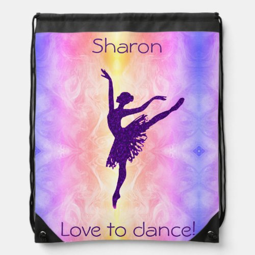Girls Love to Dance Ballerina Drawstring Bag