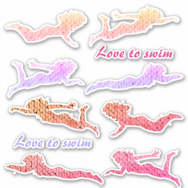 Girls "Love to swim" Sequins Swimmer Stickers (Front)