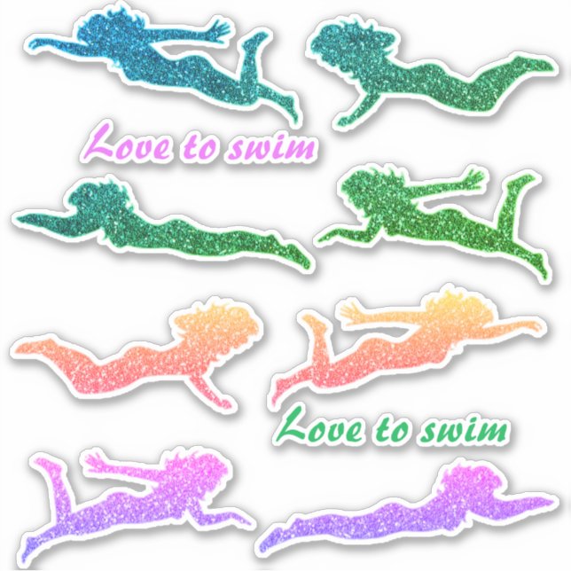 Girls "Love to swim" Sparkly Swimmer Stickers! Sticker (Front)