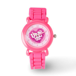 Girls love you heart wrist watch