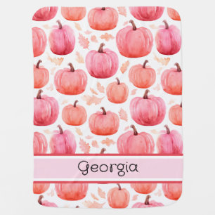 Girls Lovely Cute Pink Pumpkins Name Blanket