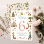 Girls Magic Fairytale Princess Kids Birthday  Invitation<br><div class="desc">This cute fairytale-themed kids birthday invitation design features a modern prince and princess, with an enchanted castle, butterfly’s, flowers, hares, a magical deer, and whimsical mushrooms. On the back of the invitation is a detailed matching fairytale pattern. This “once upon a time” invite can be easily personalized with your girls...</div>