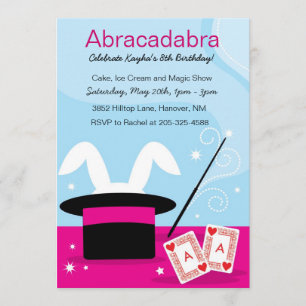 Girl's Magic Show Birthday Party Invitations