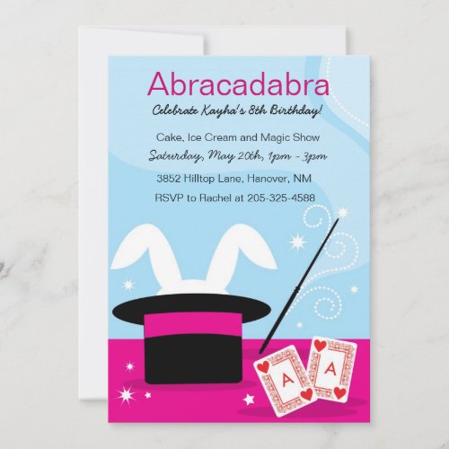 Girls Magic Show Birthday Party Invitations