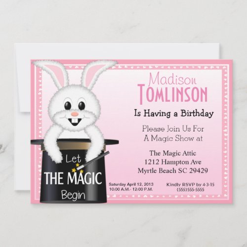 Girls Magic Show Birthday Party Invitations