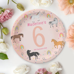 Girls Magical Cute Pastel Pink Unicorn Birthday Paper Plates