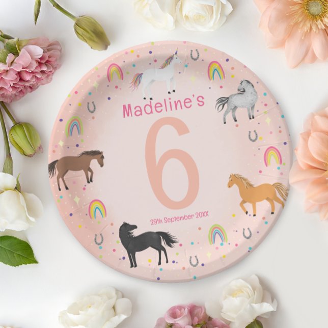 Girls Magical Cute Pastel Pink Unicorn Birthday Paper Plates (Creator Uploaded)
