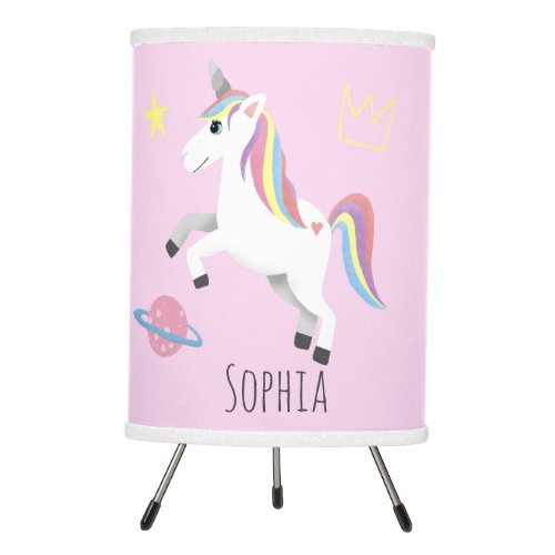 Girls Magical Pink Unicorn  Name Kids Nursery Tripod Lamp