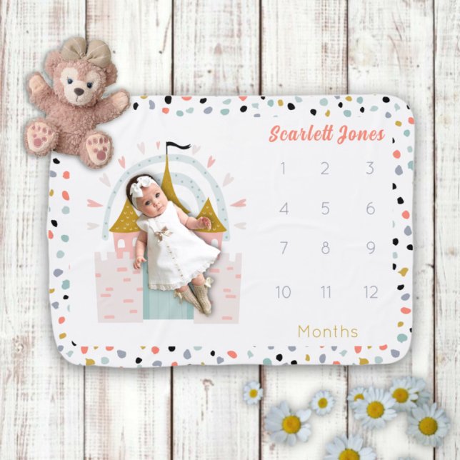 Girls Magical Princess Castle Monthly Milestone Baby Blanket (Creator Uploaded)
