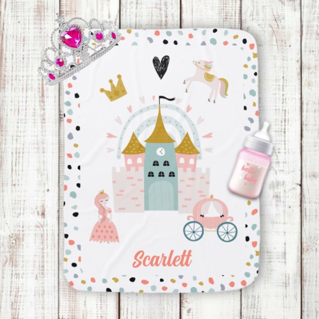 Girls Magical Princess Castle Personalized Name Baby Blanket (Creator Uploaded)