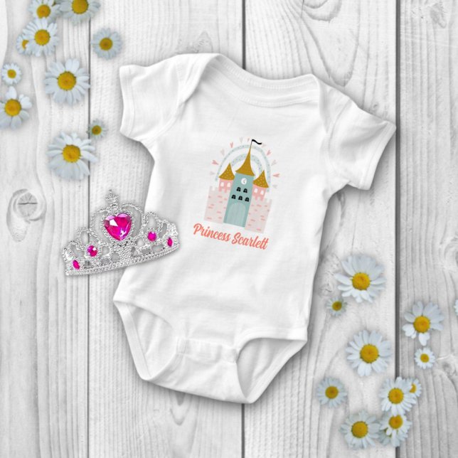 Girls Magical Princess Castle Personalized Name Baby Bodysuit (Creator Uploaded)