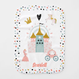 Girls Magical Princess Castle Personalized Name Baby Burp Cloth