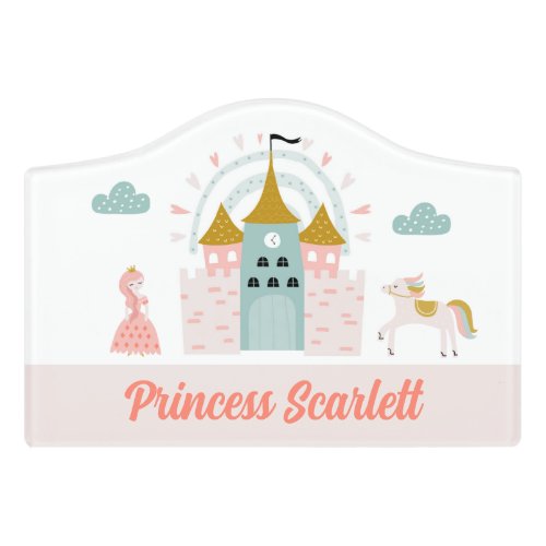 Girls Magical Princess Unicorn Personalized Name Door Sign