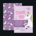 Girls Magical Purple Unicorn Kids Birthday Thank You Card<br><div class="desc">This cute and girly kids birthday thank you card design features a magical unicorn,  with a rainbow,  princess crown,  planet,  heart and stars,  and can be personalized with your own thank you message in a whimsical typography. The perfect girly purple unicorn thank you cards for your little one's birthday.</div>