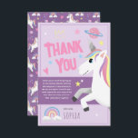 Girls Magical Purple Unicorn Kids Birthday Thank You Card<br><div class="desc">This cute and girly kids birthday thank you card design features a magical unicorn,  with a rainbow,  princess crown,  planet,  heart and stars,  and can be personalized with your own thank you message in a whimsical typography. The perfect girly purple unicorn thank you cards for your little one's birthday.</div>
