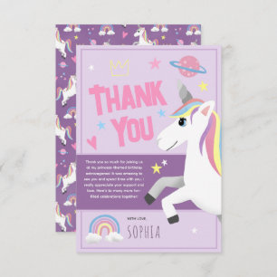 Girls Magical Purple Unicorn Kids Birthday Thank You Card