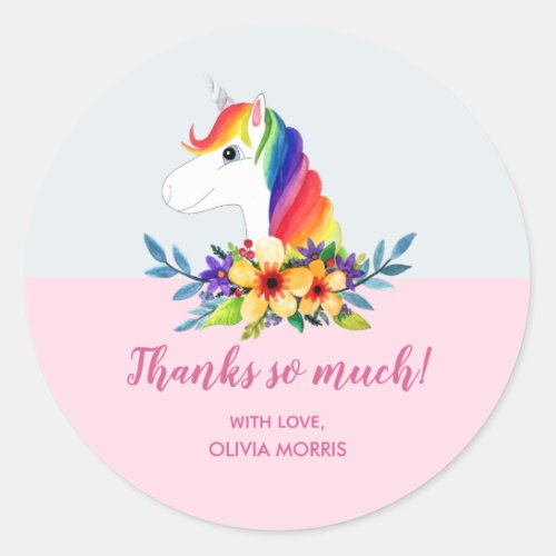 Girls Magical Rainbow Unicorn Flowers Baby Shower Classic Round Sticker