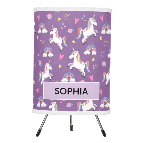 Girls Magical Unicorn Pattern  Name Kids Nursery Tripod Lamp