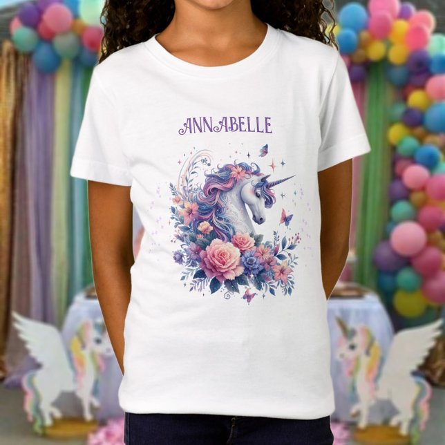 Girl's Magical Unicorn Pink Purple Sparkles Name T-Shirt (Creator Uploaded)