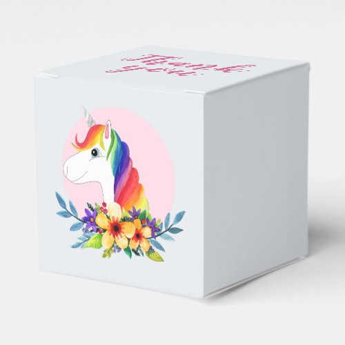 Girls Magical Unicorn Rainbow Flowers Baby Shower Favor Boxes